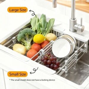 Extend Kitchen Sink Drain Basket Retractable Adjustable Gray/Steel New